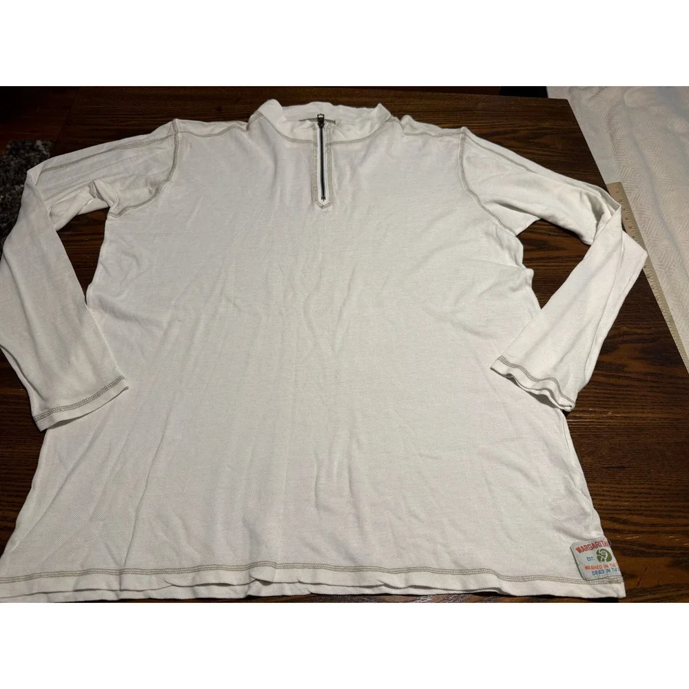 Margaritaville Mens XL Quarter Zip Pullover Off White Cotton Contrast Stitching